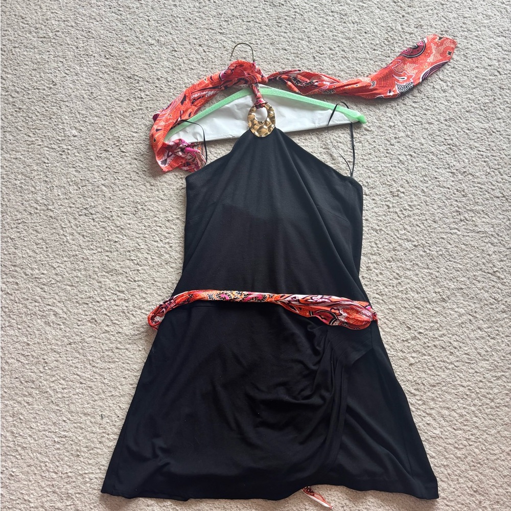 Cache Black and Red Halter Mini skort romper